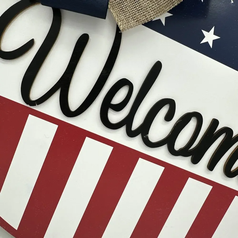 Red White & Blue Patriotic “Welcome” Door Decor
